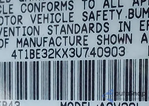 2003 Toyota Camry Le из США, поврежденный, VIN 4T1BE32KX3U740903